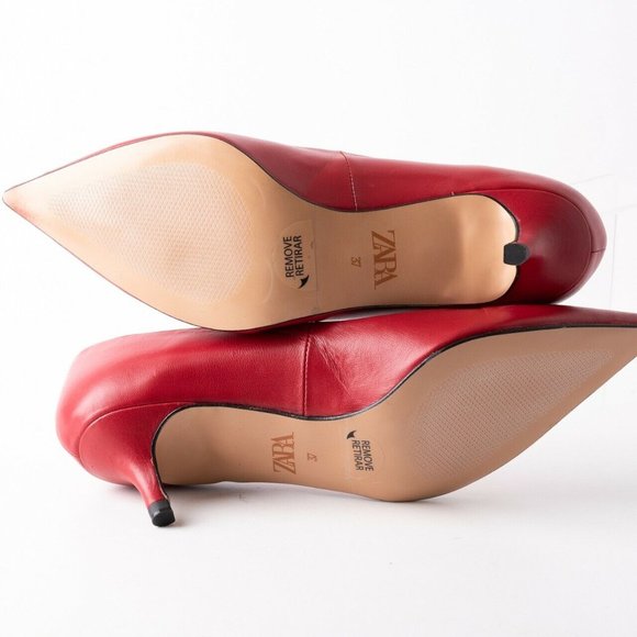 Zara Womens Red Leather Kitten Heels Pumps Shoes - Picture 9 of 9